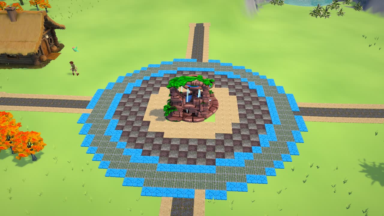 A plaza paved brick by brick